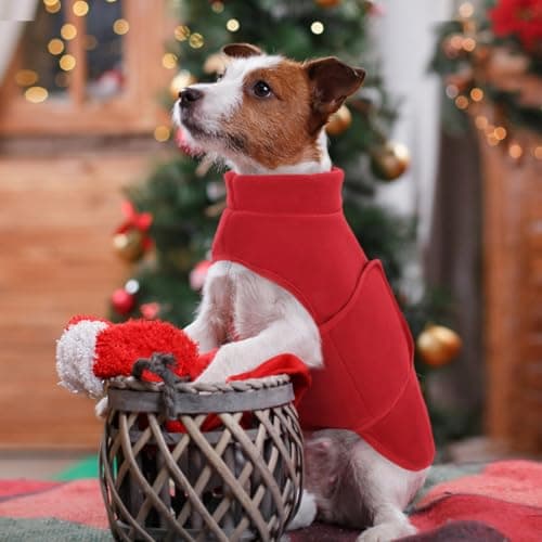 Queenmore Small Dog Sweaters, Soft Fleece Vest Pullover Dog Jacket with Leash Hole, Warm Winter Dog Clothes Cold Weather Doggy Dachshund Sweater for Small Dogs Cats Boy or Girl (Re image