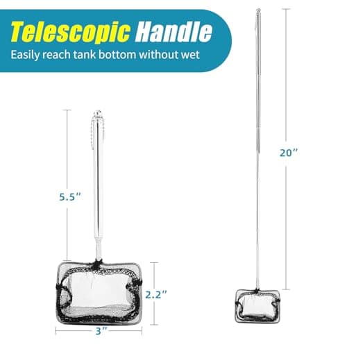 AQUANEAT Aquarium Net with Extendable Long Handle, Adjustable Wastes Skimming Cleaning Tools for Fish Tanks, 3 inch image