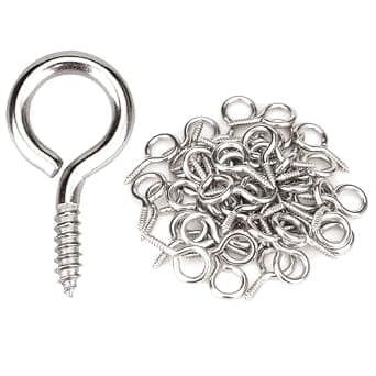 Aovchei Eye Screws, 50Pcs 1 inches 304 Heavy Duty Stainless Steel Screw Hooks, Self Tapping Eye Bolts, Indoor & Outdoor for Hanging Artwork image