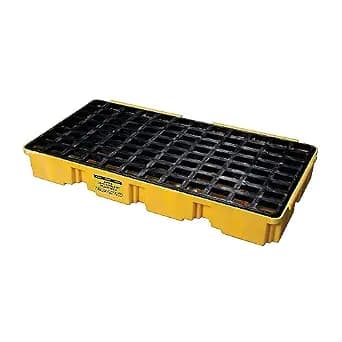 Eagle 2 Drum Spill Platform with Drain and Forklift Pockets, 26.25"x51"x6.5", 30 Gallon Sump, 5,000 lbs. Load Capacity Containment Tray, Made in USA, Yellow, 1632D image