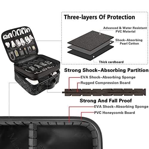MATEIN Cable Organizer Bag, Waterproof Travel Electronic Storage with Adjustable Divider, Shockproof Portable Double Layer Tech Bag Carrying Case for Cord, Earbuds, Charger, SD Car image