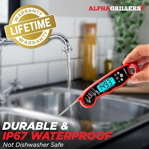 Alpha Grillers Instant Read Meat Thermometer for Cooking Grilling and Griddle Accessories Kitchen Essentials - Waterproof Backlight & Calibration, Birthday Mens Gifts Valentines Da image