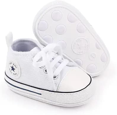 Unisex Baby Girls Boys Canvas High-top Shoes, Newborn Infant Anti-Slip Soft Sole Frist Walking Breathable Sneakers image
