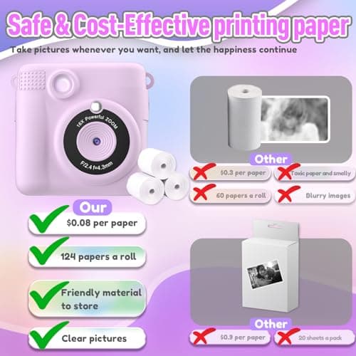 Instant Print Camera for Kids, Christmas Birthday Gifts for Girls Boys, HD Digital Video Cameras for Toddler, Portable Toy for 4 5 6 7 8 9 10 Year Old Girl with 32GB SD Card-Purple image
