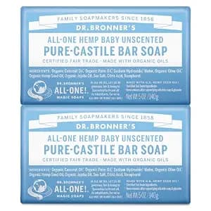Dr. Bronner's Pure-Castile Baby Unscented Bar Soap - Made with Regenerative Organic Certified Oils - For Face, Hand, Hair Gentle on Sensitive Skin- Bar Soap for Men & Women -2 pack image