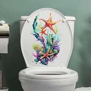 Toilet Seat Lid Stickers Self，DIY Removable Waterproof Self-Adhesive Toilet Lid Decals for Bathroom Decor image