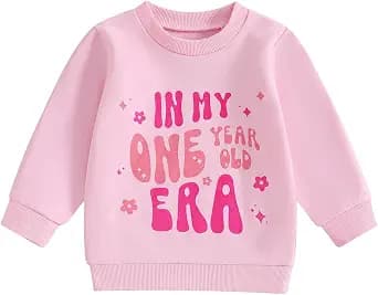 FYBITBO First Birthday Baby Girl Outfit in My One Year Old Era Sweatshirt Fall Long Sleeve Shirt 1st Birthday Girl Clothes image