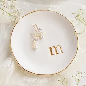 COLLECTIVE HOME - Ceramic Jewelry Tray, Decorative Trinket Dish for Rings Earrings Necklaces Bracelet Watch Keys, Birthday Mother's Day Christmas Gift for Women, 4.75", White Surfa image