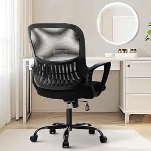 Sweetcrispy Office Computer Desk Managerial Executive Chair, Ergonomic Mid-Back Mesh Swivel Rolling Work with Wheels, Comfortable Lumbar Support, Comfy Arms for Home,Bedroom,Study, image