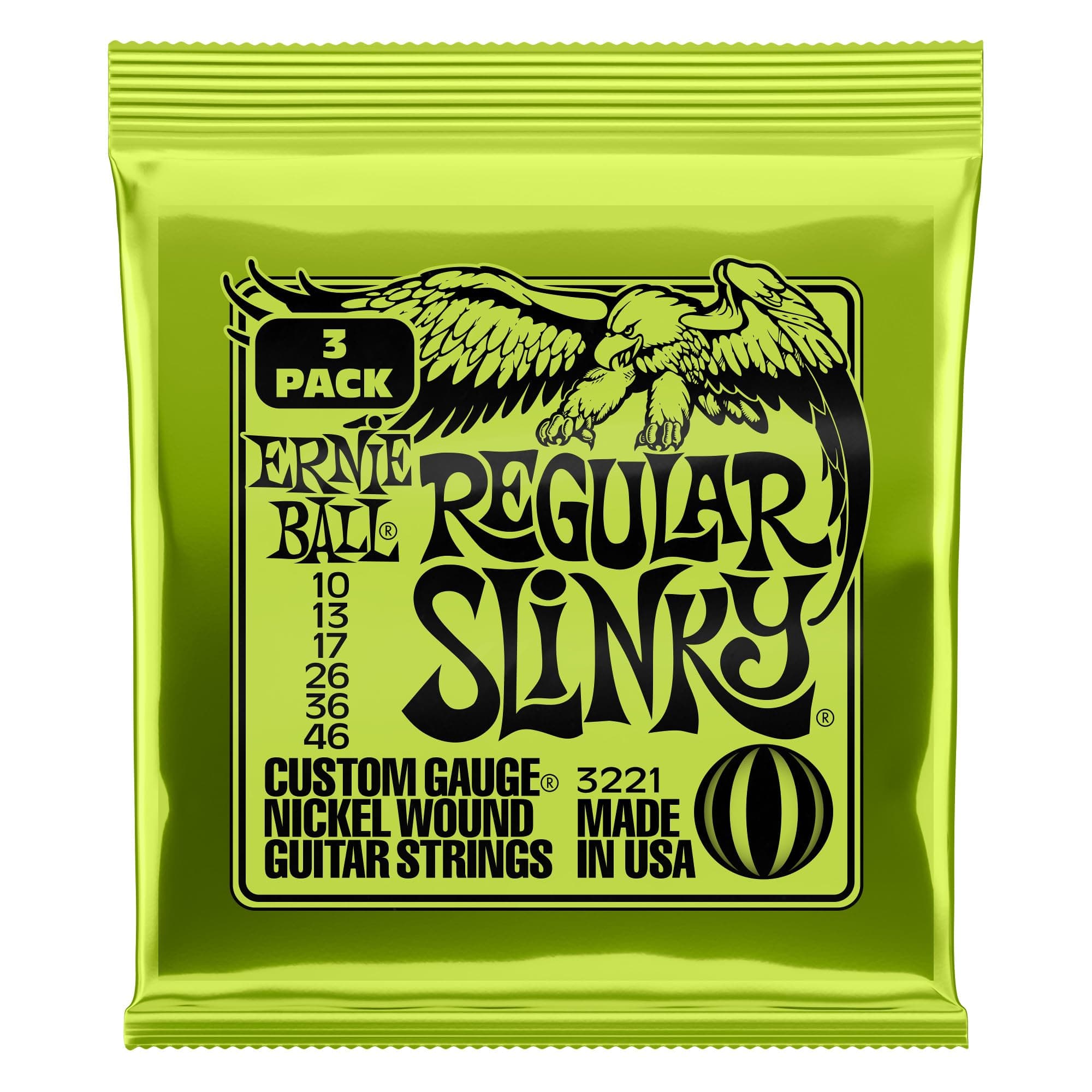 Ernie Ball Regular Slinky Nickel Wound Electric Guitar Strings 3-pack, 10-46 Gauge (P03221) image
